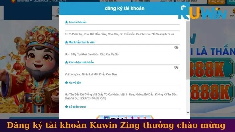Đăng ký tài khoản Kuwin Zing thưởng chào mừng