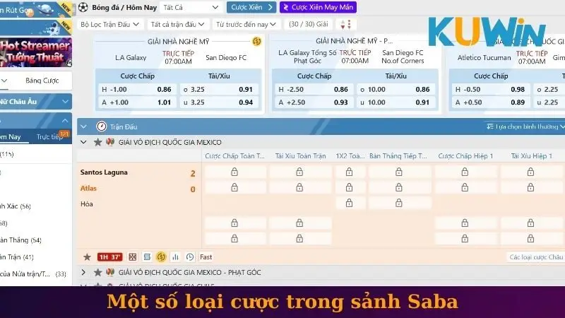 Một số loại cược trong sảnh Saba