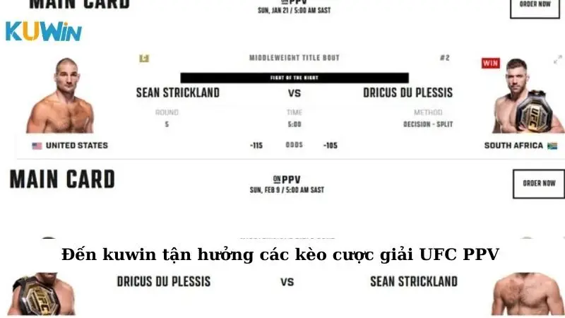 Đến kuwin tận hưởng các kèo cược giải UFC PPV